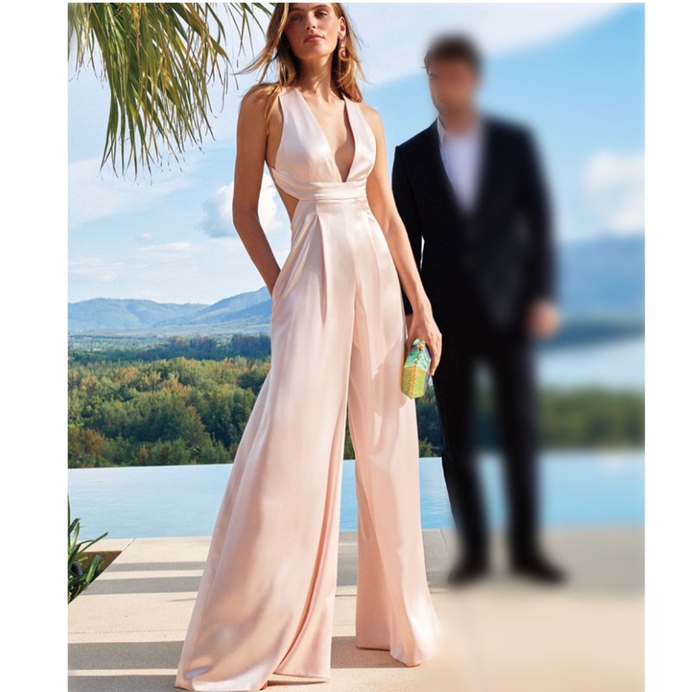 Jill Jill Stuart open-back wideleg satin jumpsuit